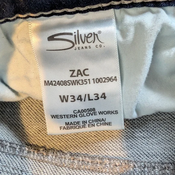 Silver Jeans Zac Men's 34X34 Relaxed Fit Stretch Straight Dark Wash - Picture 6 of 10